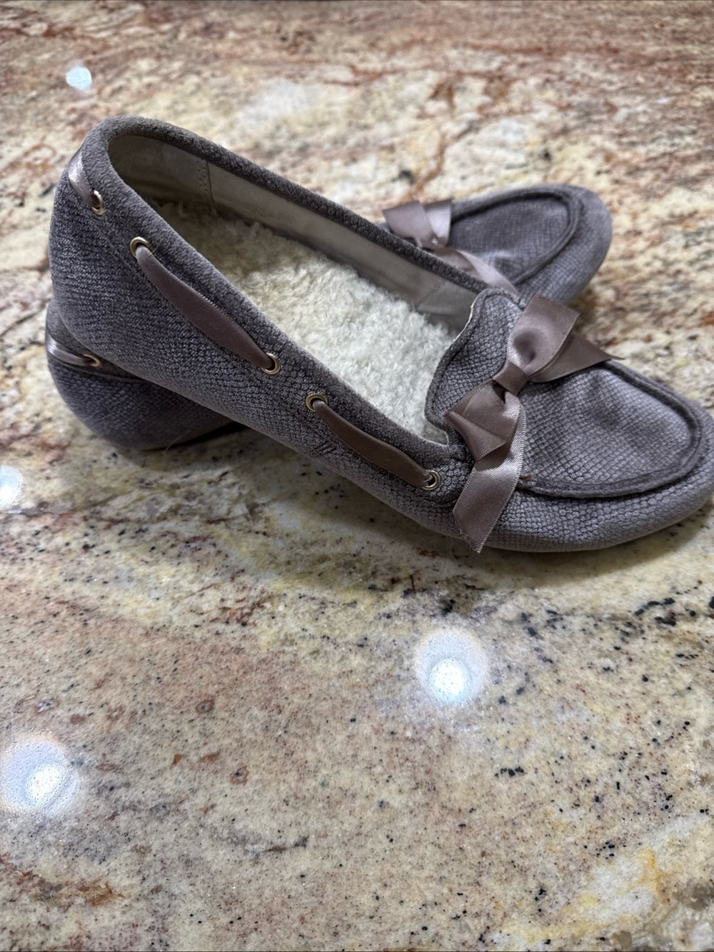 Bow-Trim Taupe Women's Slip-On Slippers Vionic Alice